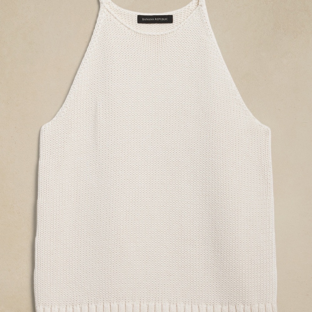 New! Banana Republic Cotton/Silk Sweater Tank, Khaki Beige, Sz Large - Picture 4 of 6